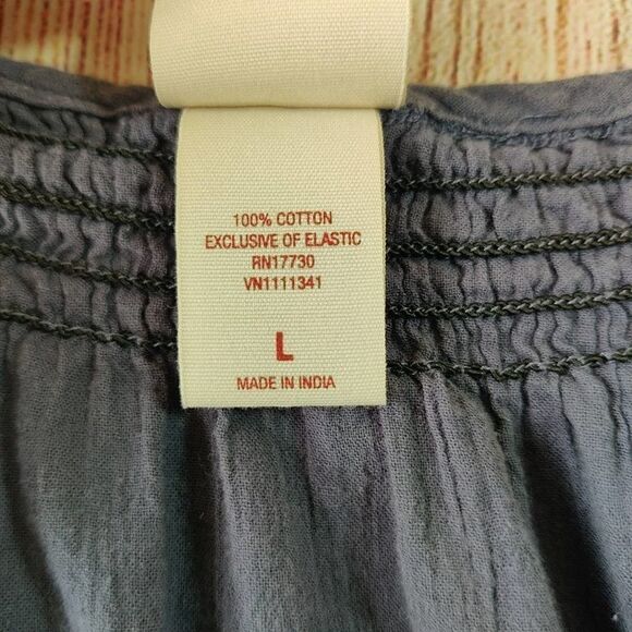 Mossimo navy tie front peasant top with elastic waist sz L - Picture 8 of 8